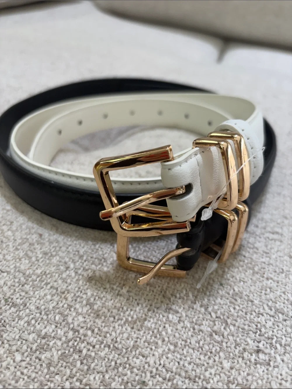 Set of 2 Kids Belts with Gold Buckles - White & Black